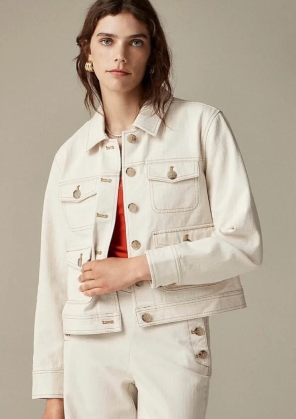 J. Crew Lightweight canvas chore jacket XXS Ecru Herringbone NEW CC262 utility